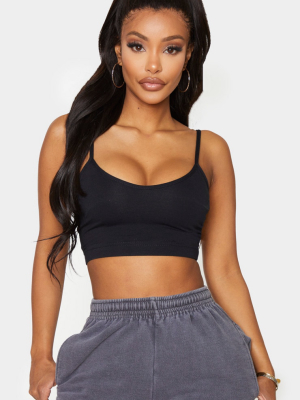 Shape Black Cotton Strappy Crop Top