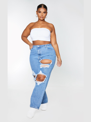 Prettylittlething Plus Mid Blue Distressed...