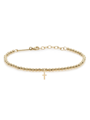 14k Small Gold Bead And Midi Bitty Cross Bracelet