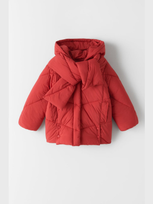 Puffer Jacket With Scarf