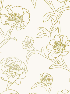 Peonies Self-adhesive Wallpaper In Gold Leaf Design By Tempaper