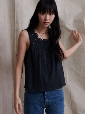 Woven Trim Vest Top