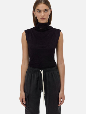 Velvet Jersey Sleeveless Turtleneck / Black