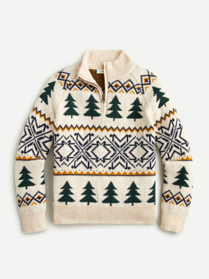 Kids' Half-zip Forest Fair Isle Sweater