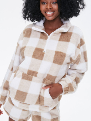 Plush Gingham Half-zip Pullover