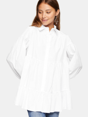 Ivory Poplin Tiered Shirt