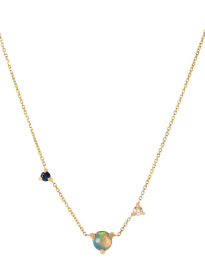 Three Step Necklace - Sapphire, Opal & Diamond