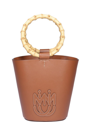 Miu Miu Logo Patch Bamboo Handle Tote Bag