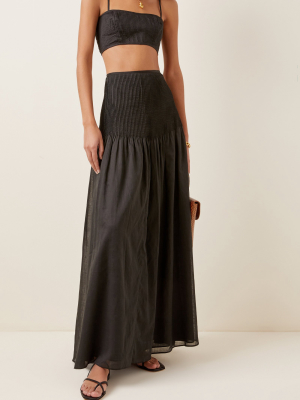 Alina Pintucked Cotton-linen Maxi Skirt