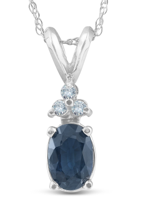 Pompeii3 1/2ct Blue Sapphire Oval Shape & Diamond Pendant 14k White Gold