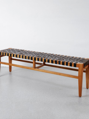 Porfirio Woven Strap Teak Bench