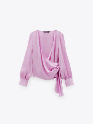 Satin Effect Wrap Top