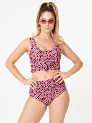 Retro Pink Leopard Print Swim Bottom