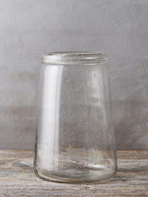 Rolled Neck Bubble Glass Vase, Wide Mouth