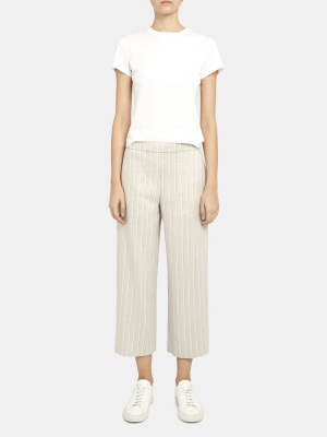 Cropped Pull-on Pant In Striped Stretch Linen