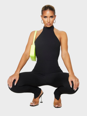 Black High Neck Split Hem Jumpsuit