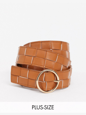 My Accessories London Curve Exclusive Waist And Hip Jeans Woven Belt With Circle Buckle In Tan