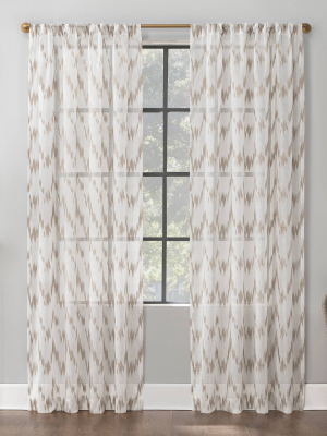 Santo Ikat Print Textured Sheer Rod Pocket Curtain Panel - Scott Living