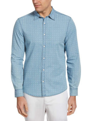 Untucked Chambray Diamond Print Shirt