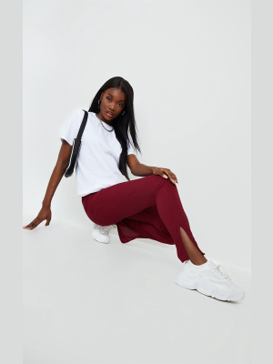 Tall Burgundy Ribbed Split Hem Pants