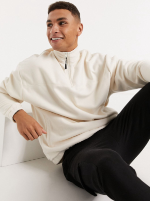 Asos Design Oversized Polar Fleece Sweatshirt With Half Zip In Off-white