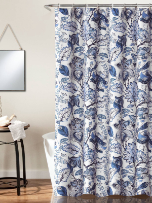 Cynthia Jacobean Shower Curtain Blue - Lush Décor