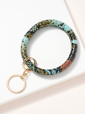 Snake Print Leather Key Ring