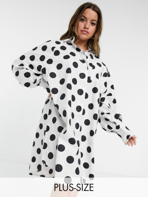 Native Youth Plus Shirt Midi Dress In Oversized Polka Dot