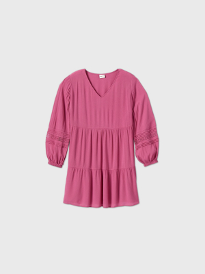 Women's Plus Size Long Sleeve Tiered Dress - Ava & Viv™