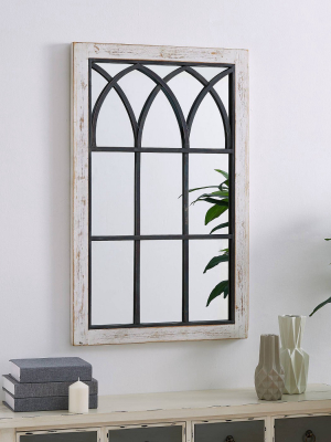 24" X 1" X 37.5" Vista Arched Farmhouse Window Mirror Distressed White - Firstime & Co.