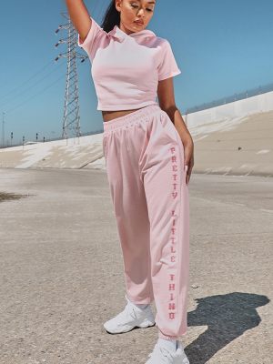 Prettylittlething Baby Pink Slogan Side Joggers