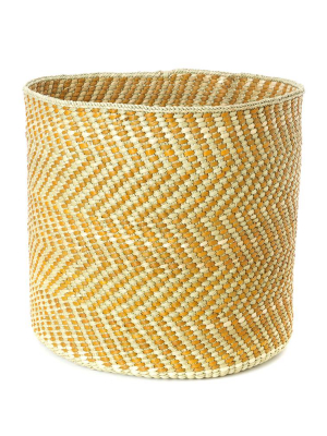 Yellow And Natural Maila Milulu Reed Basket