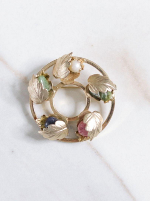 Vintage Sarah Coventry Floral Brooch With Lapis, Rose Quartz, Pearl, And Jade