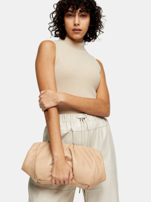 Camel Frame Ruched Clutch Bag