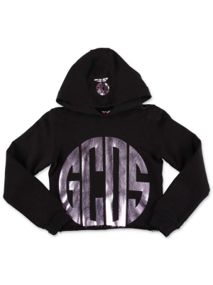 Gcds Kids Metallic Logo Cropped Hoodie