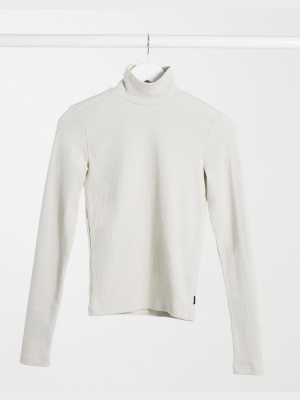 Dr Denim Awa Long Sleeve High Neck T-shirt In Cream