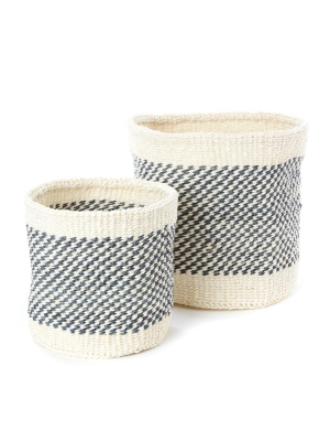 Charcoal And Cream Twill Sisal Nesting Baskets