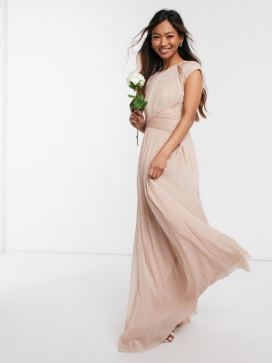 Asos Design Bridesmaid Ruched Bodice Maxi Dress With Cap Sleeve Detail