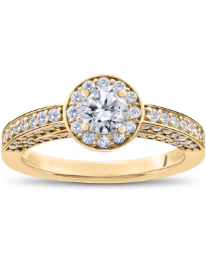 Pompeii3 1 Ct Diamond Halo Solitaire Engagement Ring 14k Yellow Gold