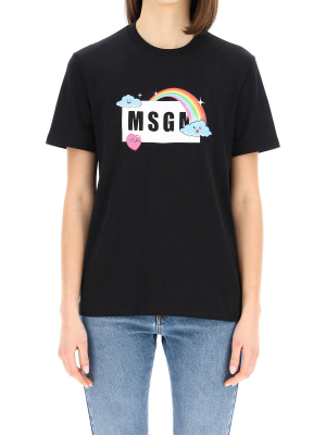 Msgm Rainbow Logo Print T-shirt