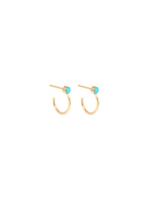 14k Turquoise Thin Huggie Hoops