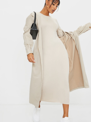 Stone Scoop Neck Jersey Long Sleeve Midi Dress