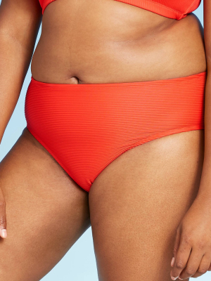 Juniors' Plus Size Ribbed Hipster Bikini Bottom - Xhilaration™ Red