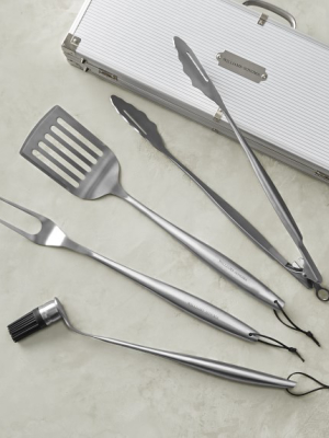 Williams Sonoma Stainless-steel Handled 4-piece Bbq Tool Set With Storage Case