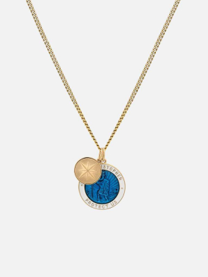 Saint Christopher Surf Necklace, Gold/caribbean Blue/white