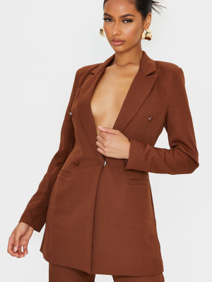 Chocolate Brown Double Breasted Woven Blazer