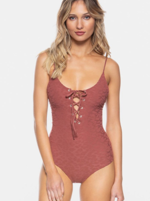 Monahan Lace Up One Piece Swimsuit - Berry Pink Cheetah Print