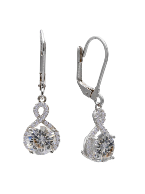 Women's Drop Infinity Earrings With Clear Cubic Zirconias In Sterling Silver - Clear (1.25")