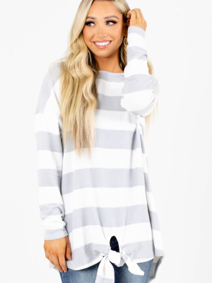 Oh So Sweet Light Gray Striped Top