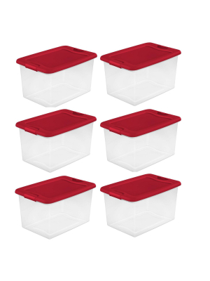 Sterilite 64 Qt. Clear Plastic Latching Lid Storage Bin Container Tote, 6 Pack